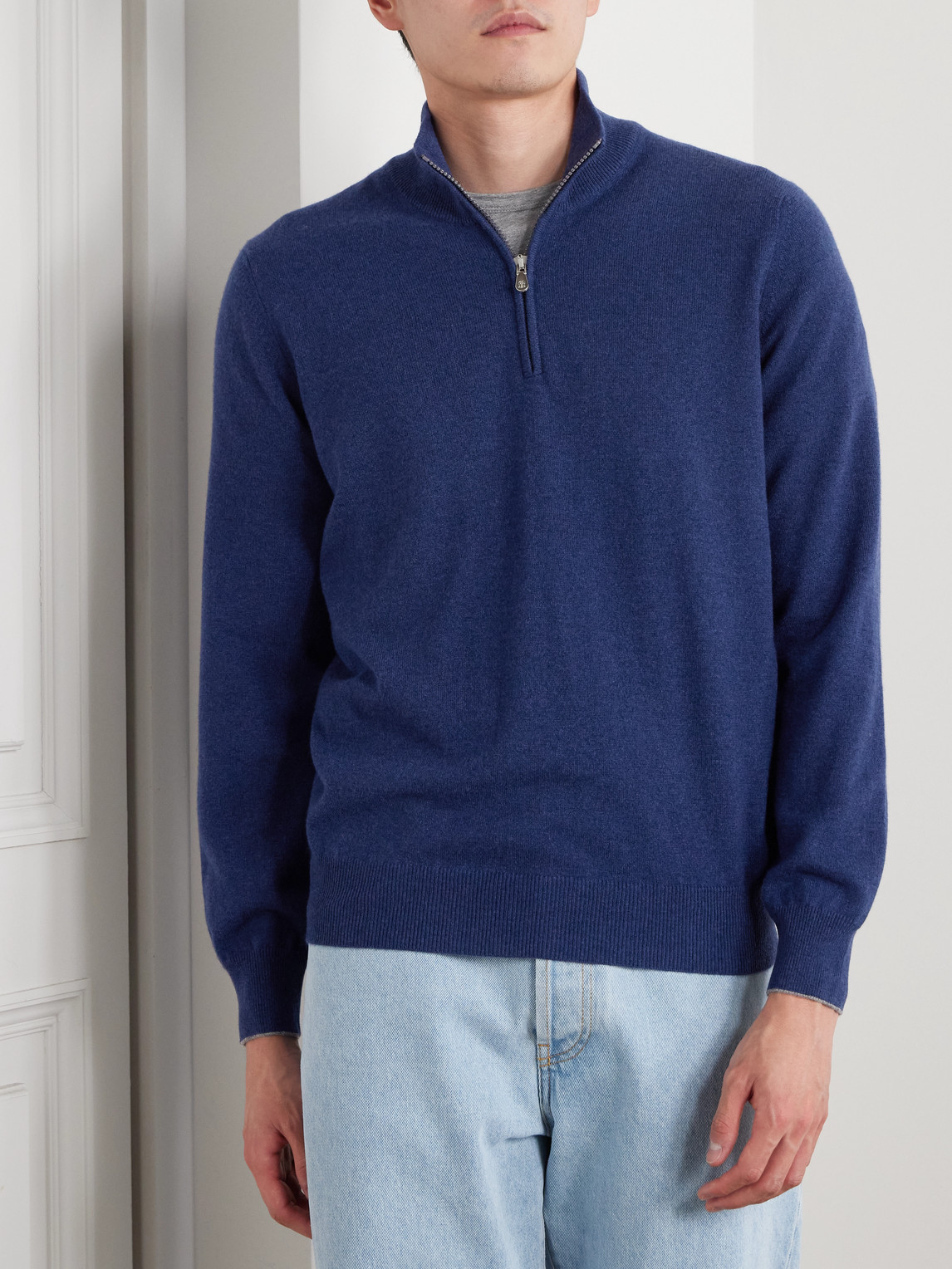 Brunello Cucinelli Cashmere Half-zip Sweater In Blue