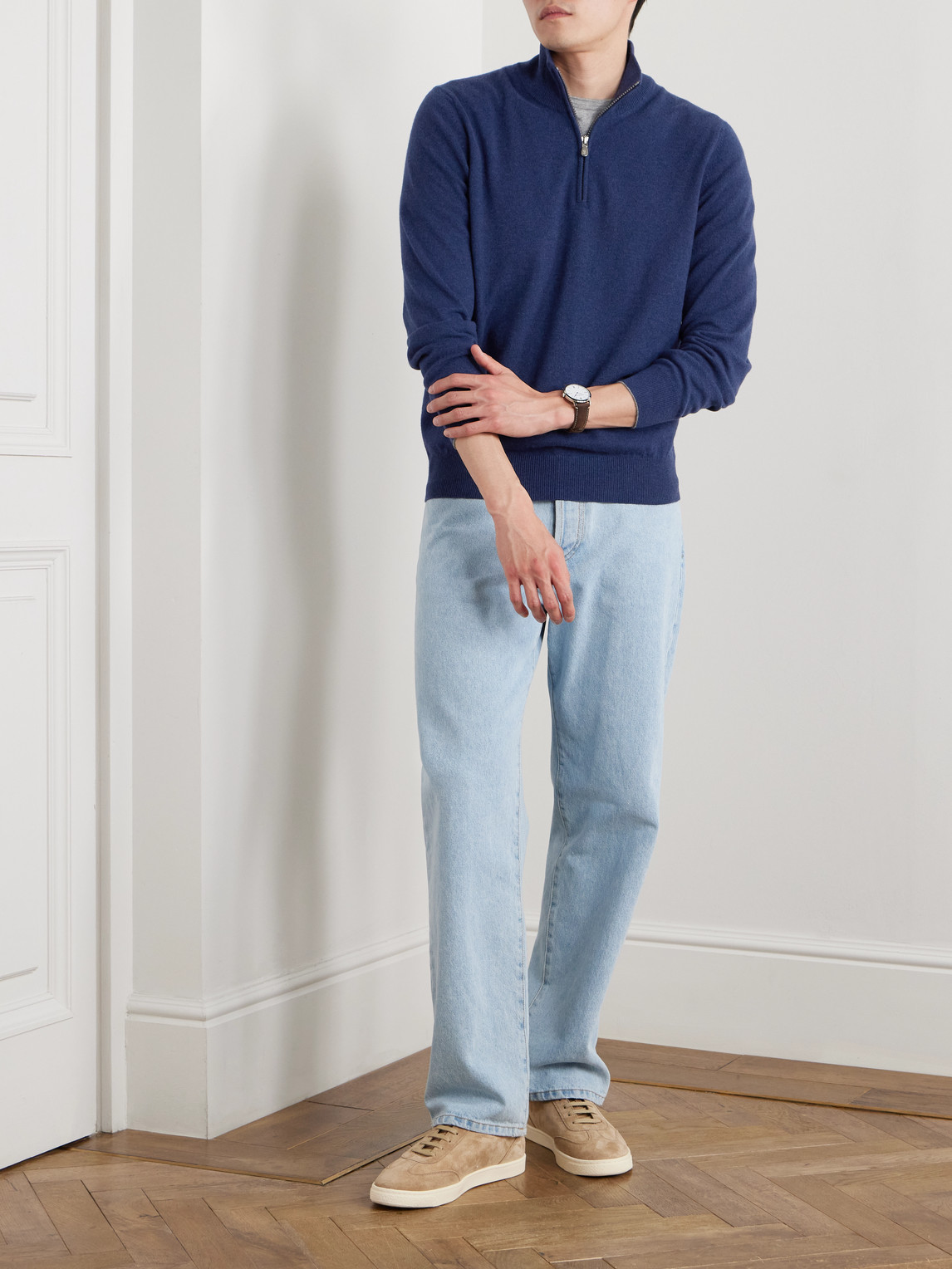 Brunello Cucinelli Cashmere Half-zip Sweater In Blue