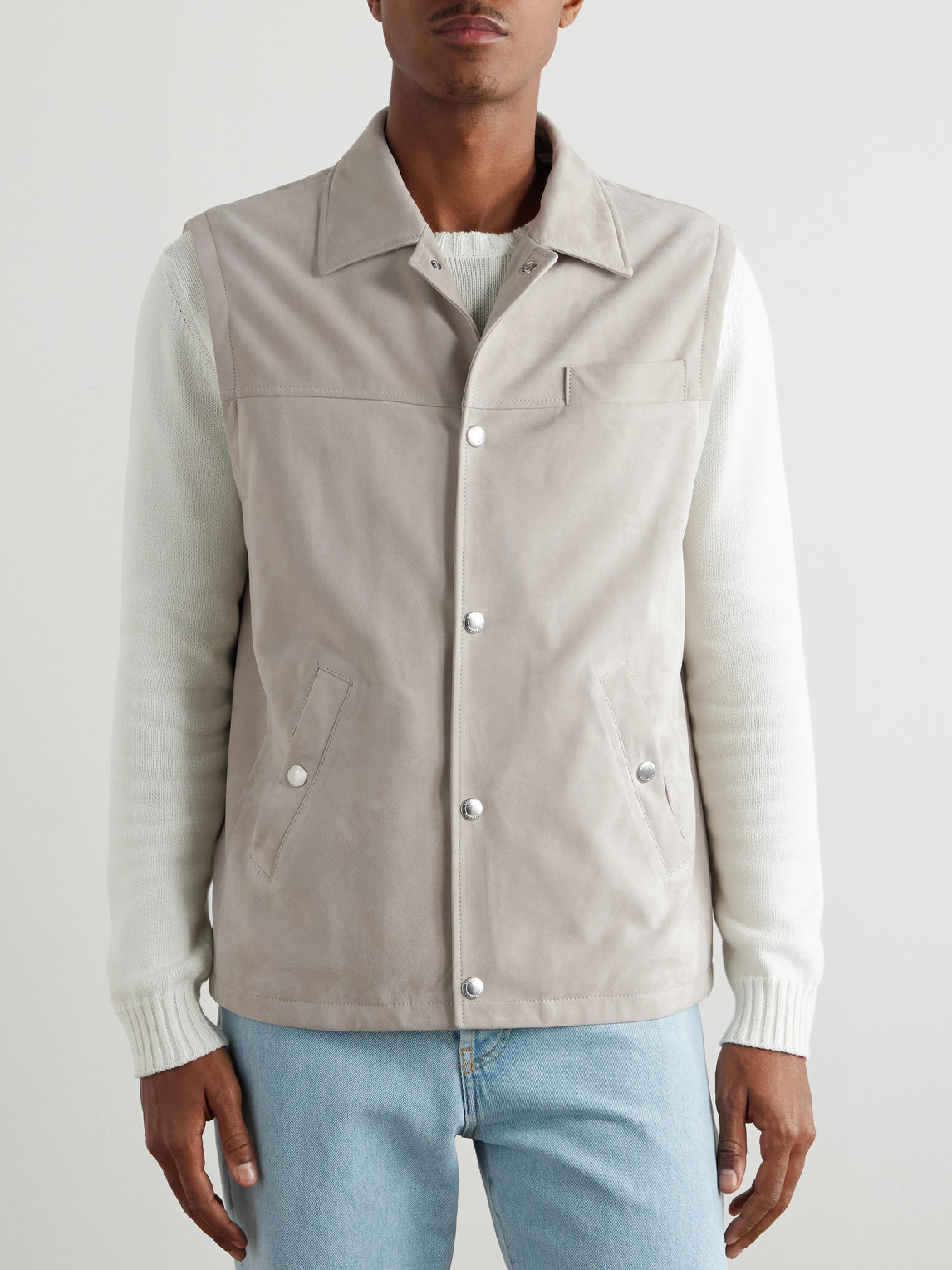 Brunello Cucinelli Suede Gilet In Gray