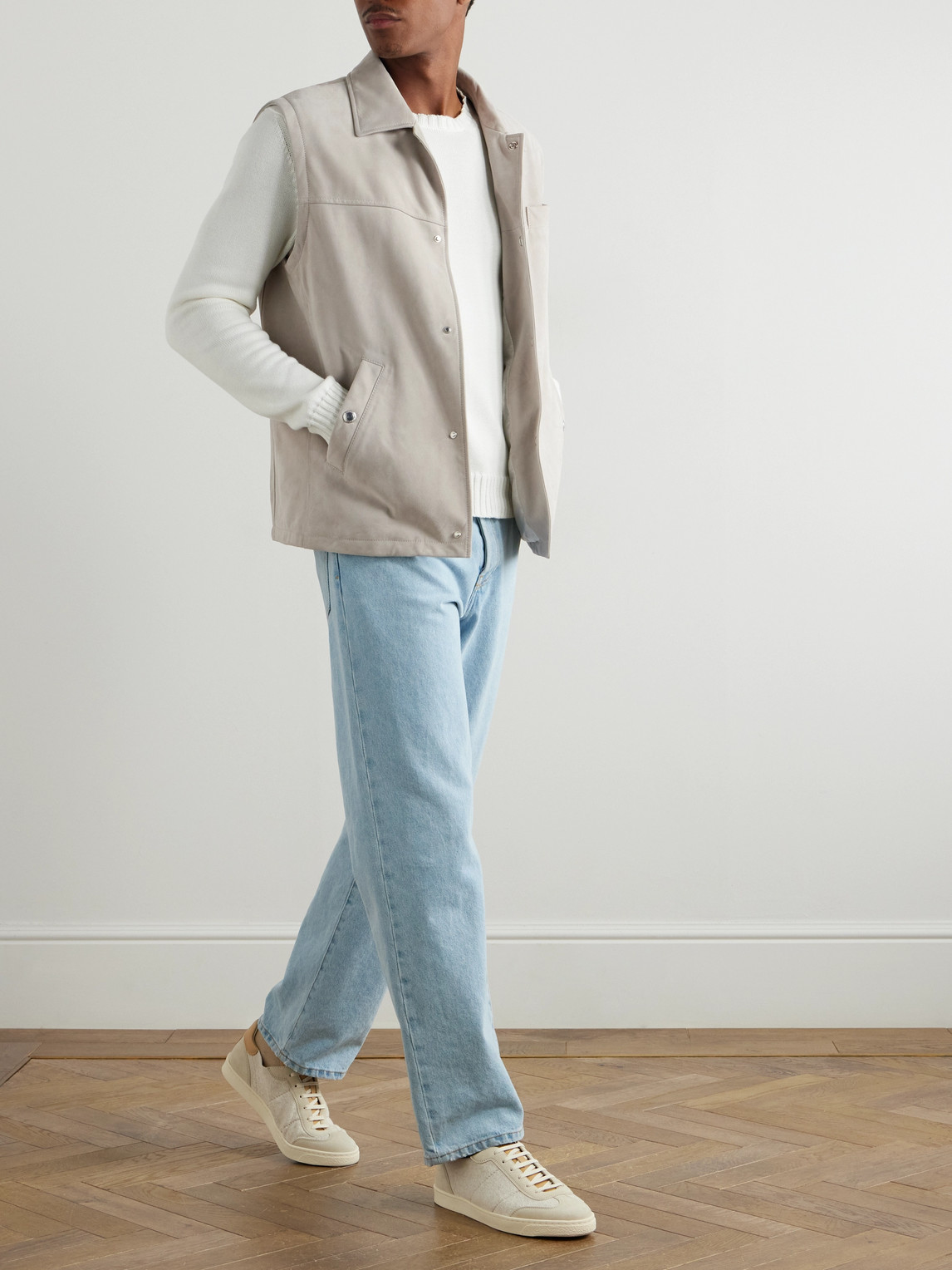 Brunello Cucinelli Suede Gilet In Gray