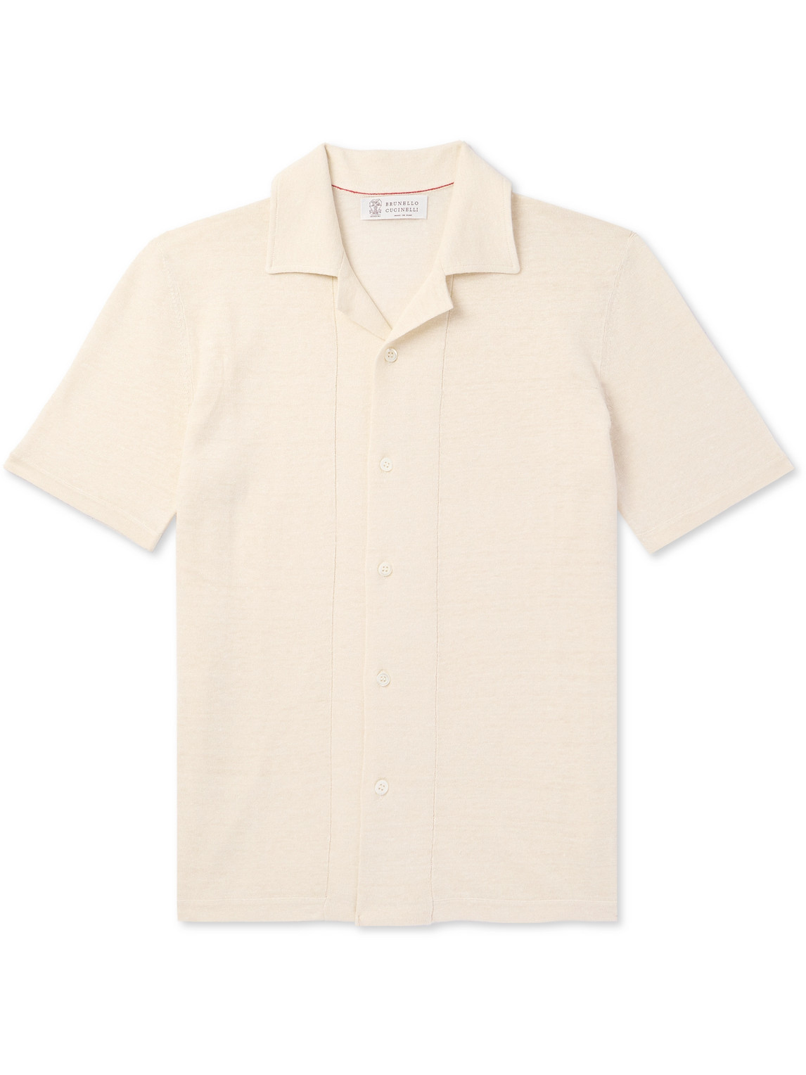 Brunello Cucinelli Camp-collar Slub Linen And Cotton-blend Shirt In Neutrals