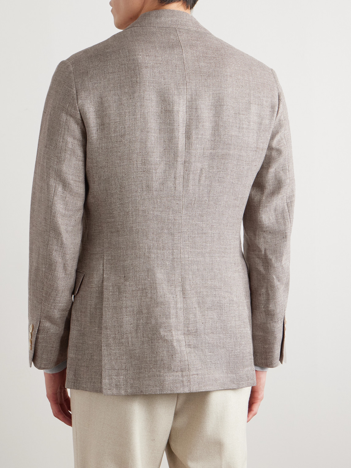 BRUNELLO CUCINELLI DOUBLE-BREASTED LINEN, WOOL AND SILK-BLEND HOPSACK BLAZER