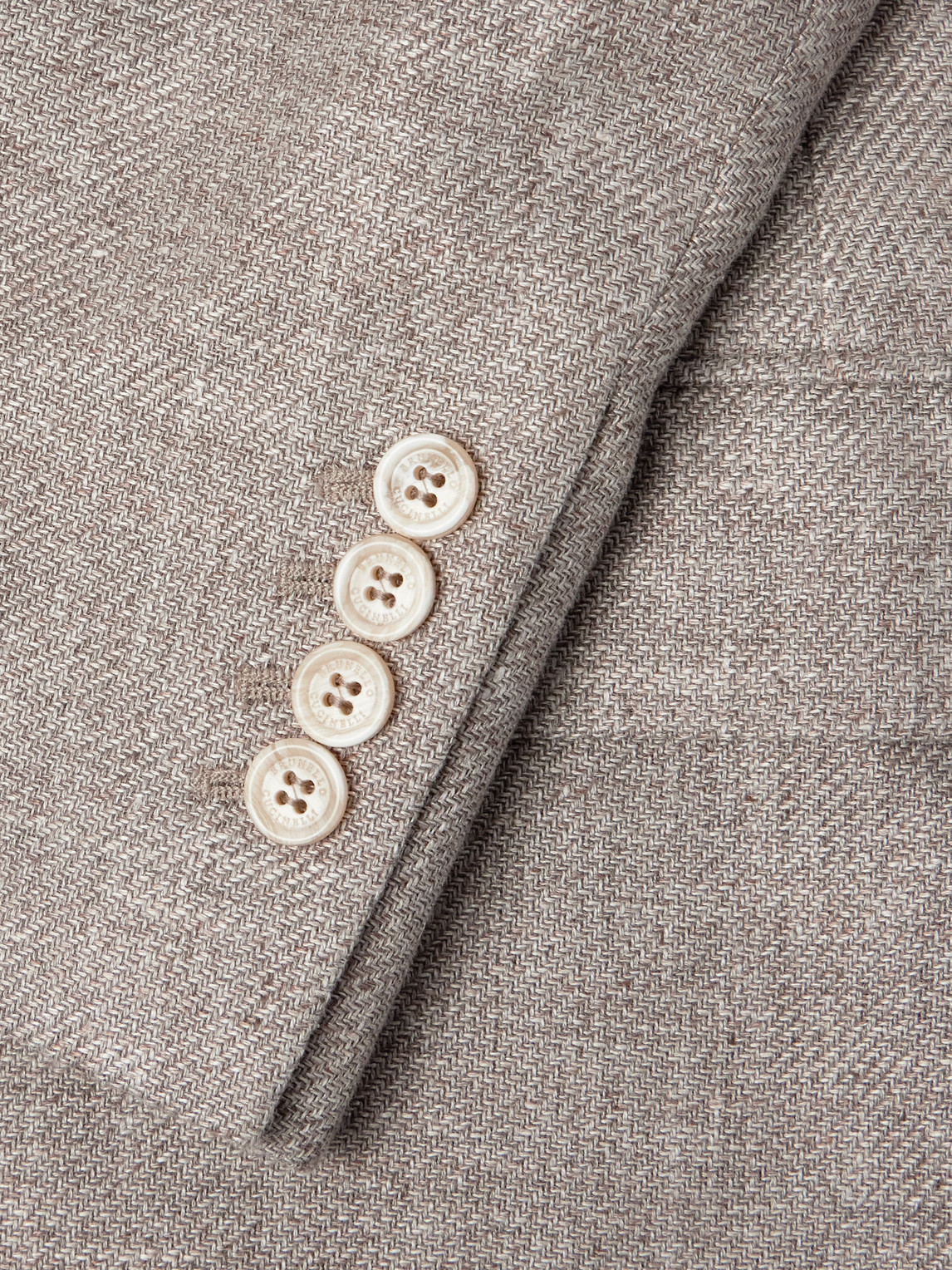 BRUNELLO CUCINELLI DOUBLE-BREASTED LINEN, WOOL AND SILK-BLEND HOPSACK BLAZER