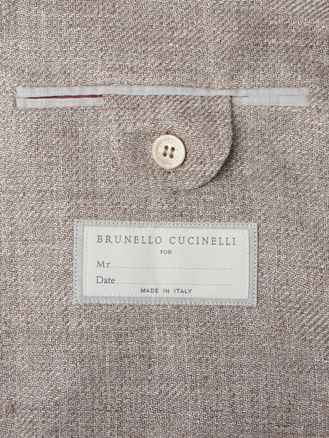 BRUNELLO CUCINELLI DOUBLE-BREASTED LINEN, WOOL AND SILK-BLEND HOPSACK BLAZER