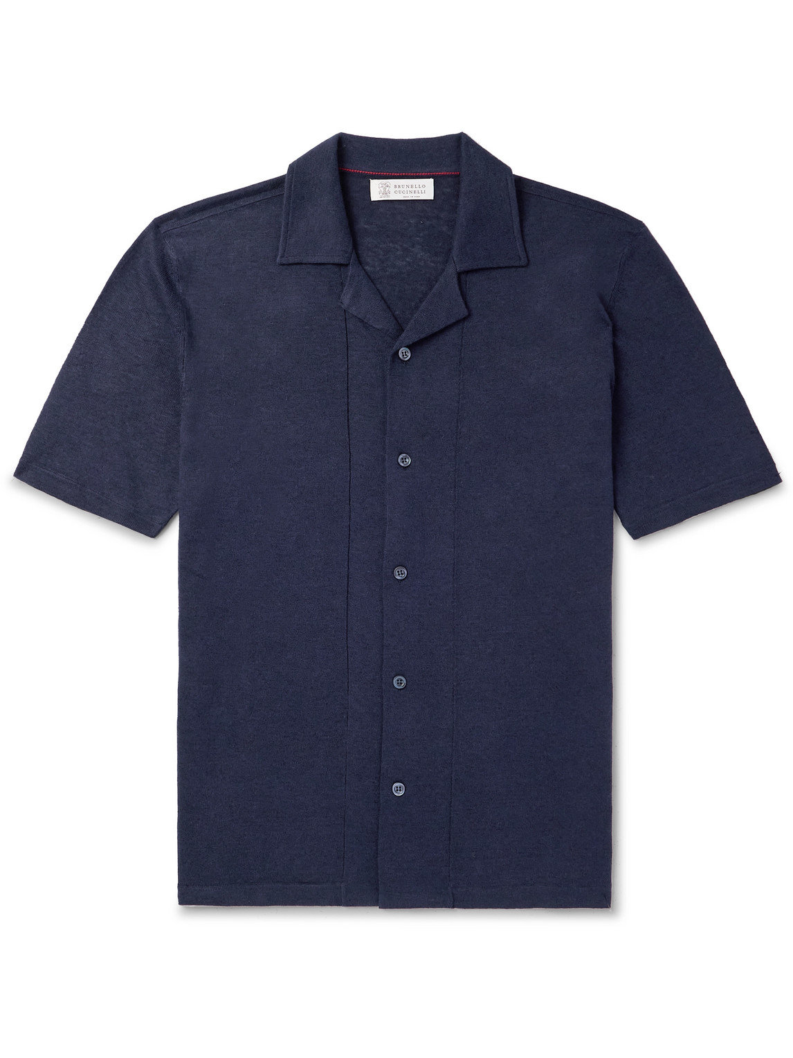 Brunello Cucinelli Camp-collar Slub Linen And Cotton-blend Shirt In Blue