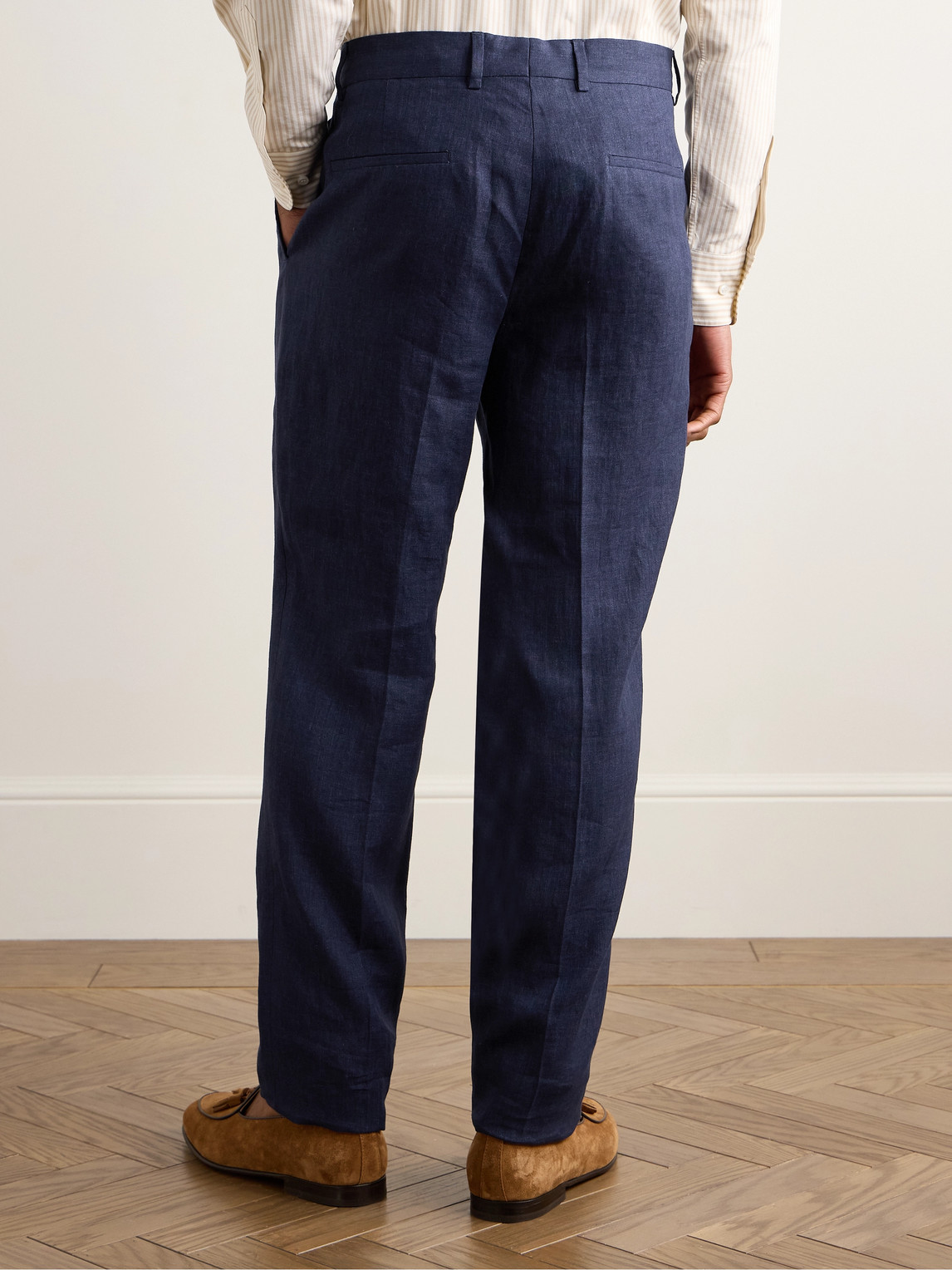 Pleated Linen Suit Trousers Slim-Fit