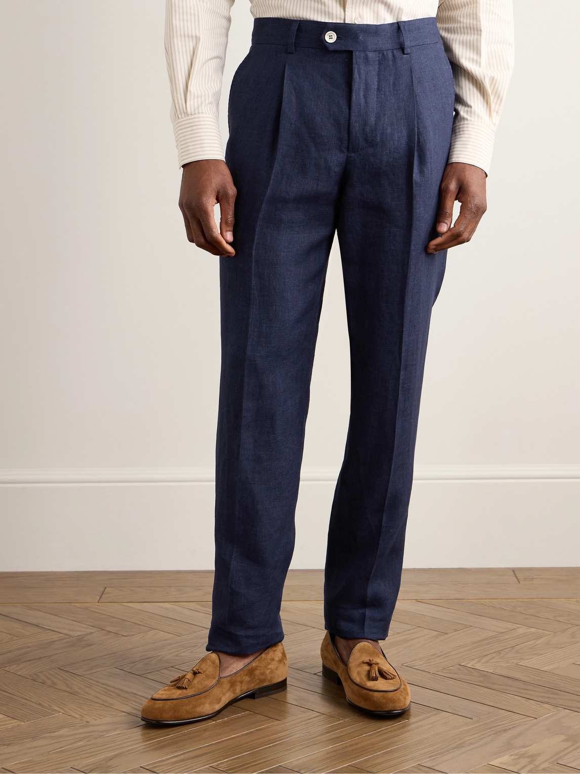 Pleated Linen Suit Trousers Slim-Fit