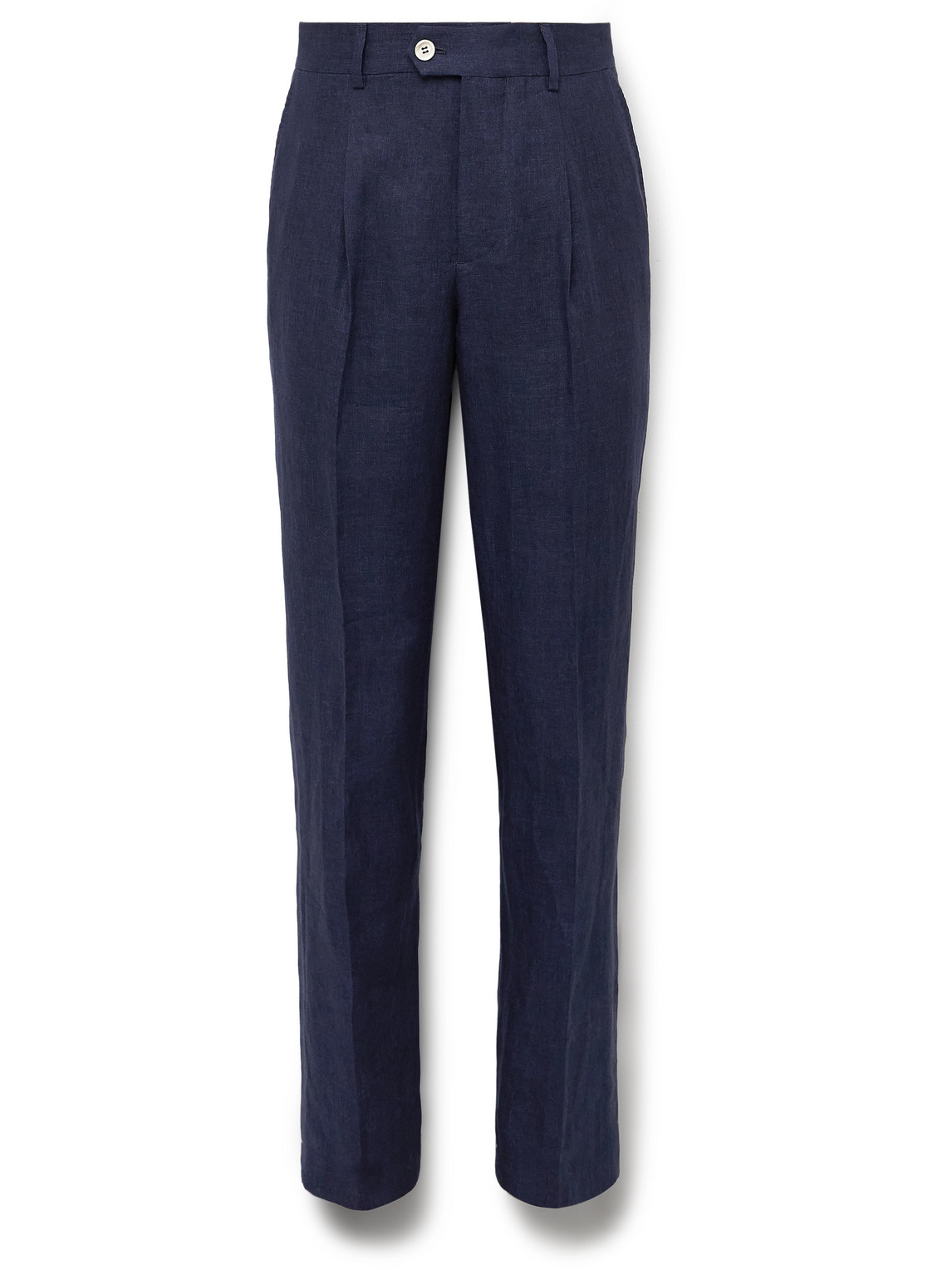 Brunello Cucinelli Slim-fit Pleated Linen Suit Trousers In Blue