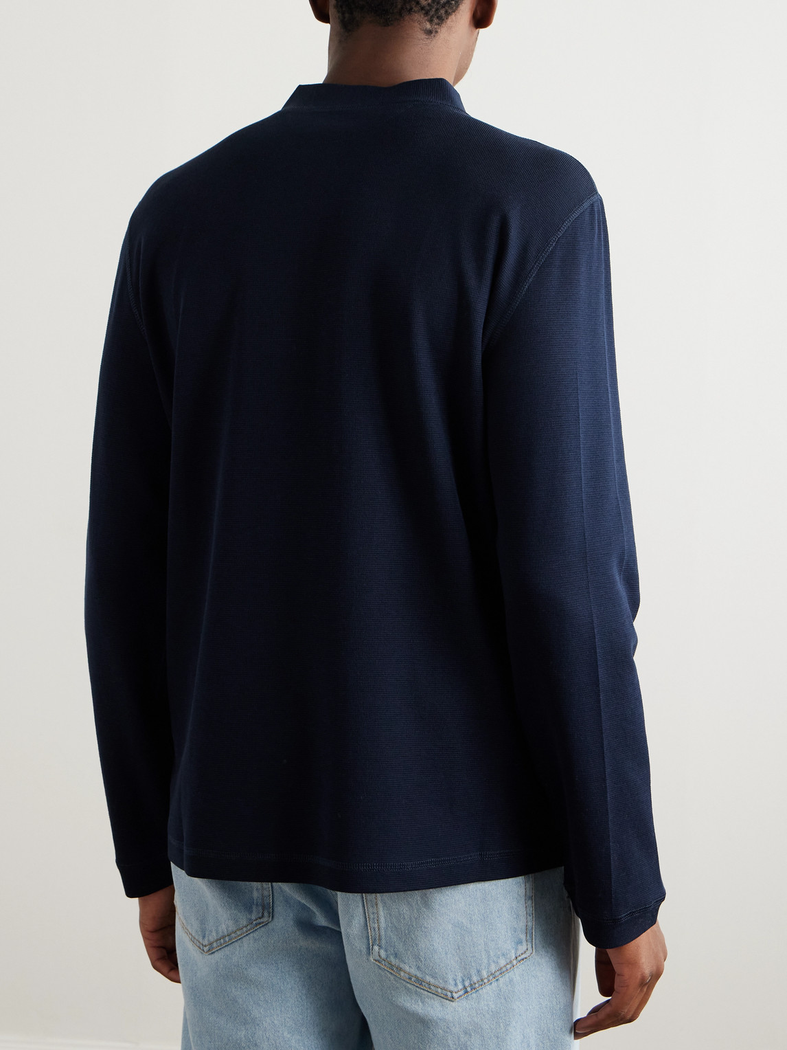 Brunello Cucinelli Cotton And Silk-blend Henley T-shirt In Blue