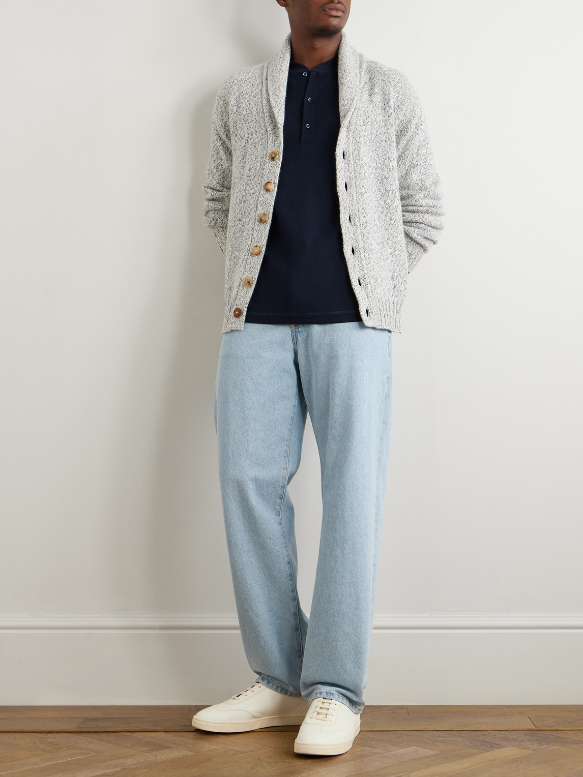 Brunello Cucinelli Cotton And Silk-blend Henley T-shirt In Blue