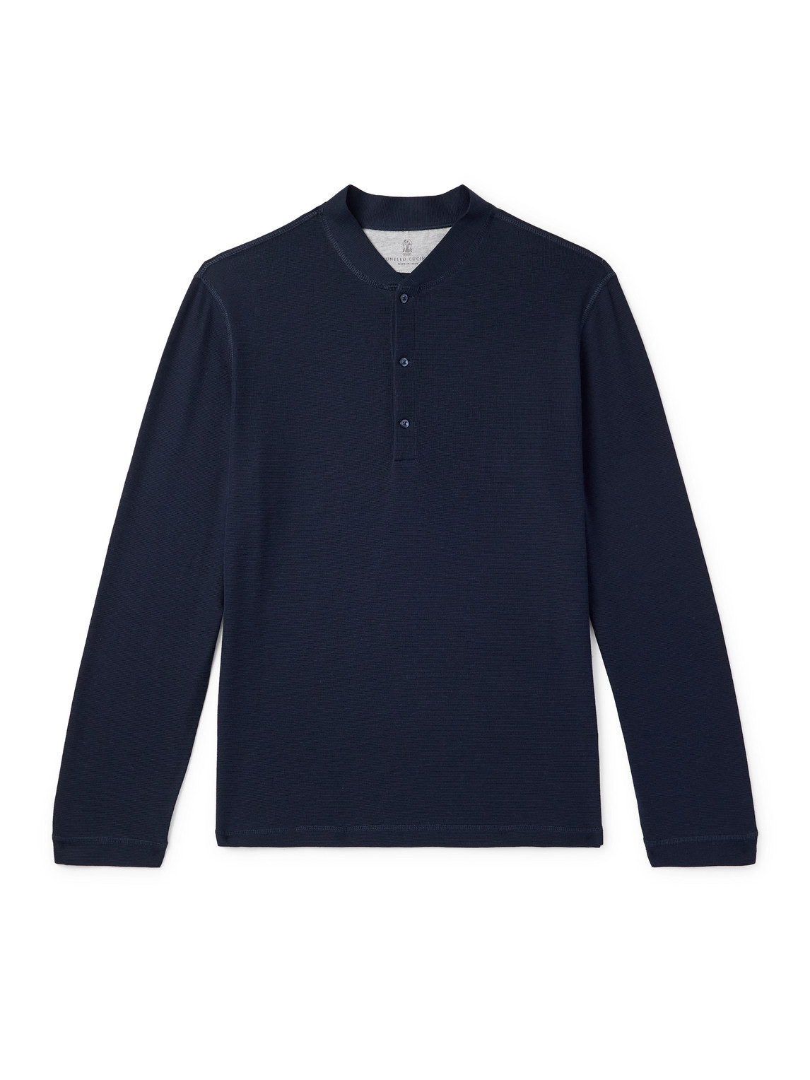 Brunello Cucinelli Cotton And Silk-blend Henley T-shirt In Blue