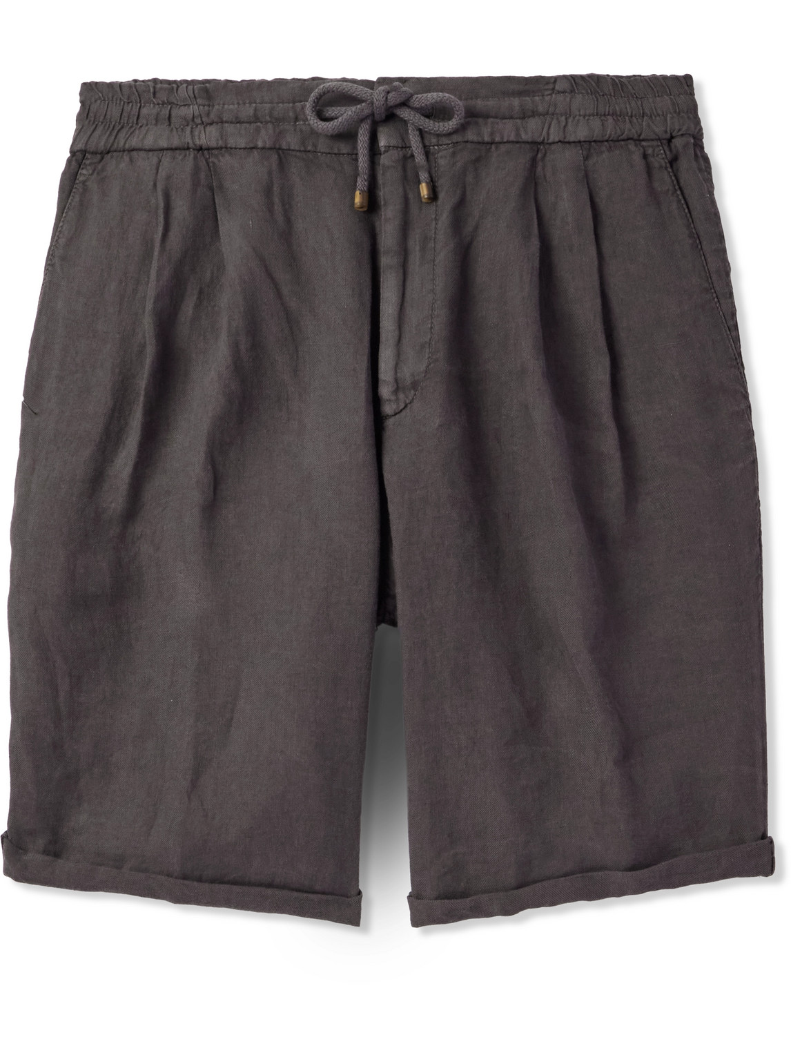 Brunello Cucinelli Straight-leg Pleated Linen-twill Drawstring Bermuda Shorts In Brown