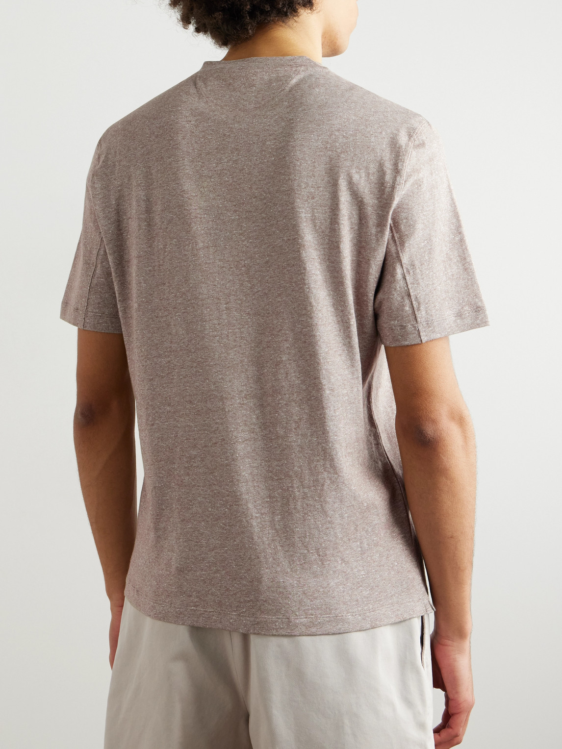 Brunello Cucinelli Slub Linen And Cotton-blend Jersey T-shirt In Brown