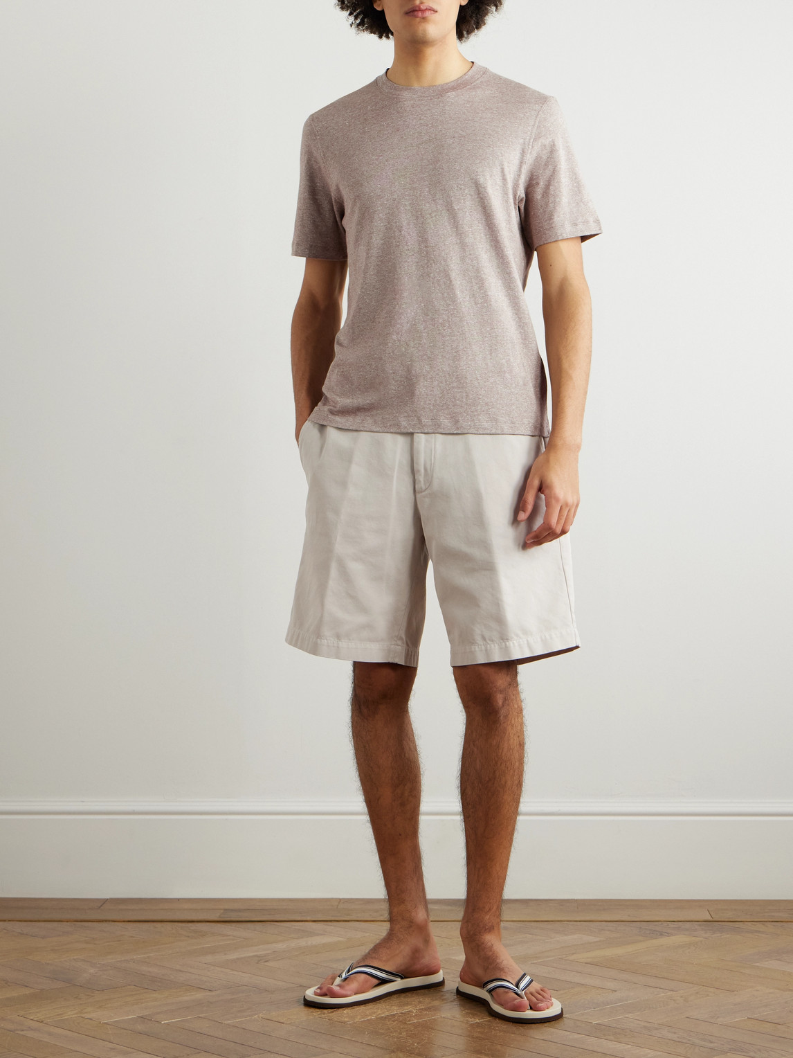 Brunello Cucinelli Slub Linen And Cotton-blend Jersey T-shirt In Brown