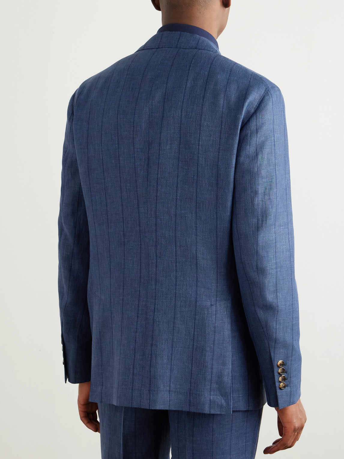 Brunello Cucinelli Wool, Linen And Silk-blend Suit Jacket In Blue