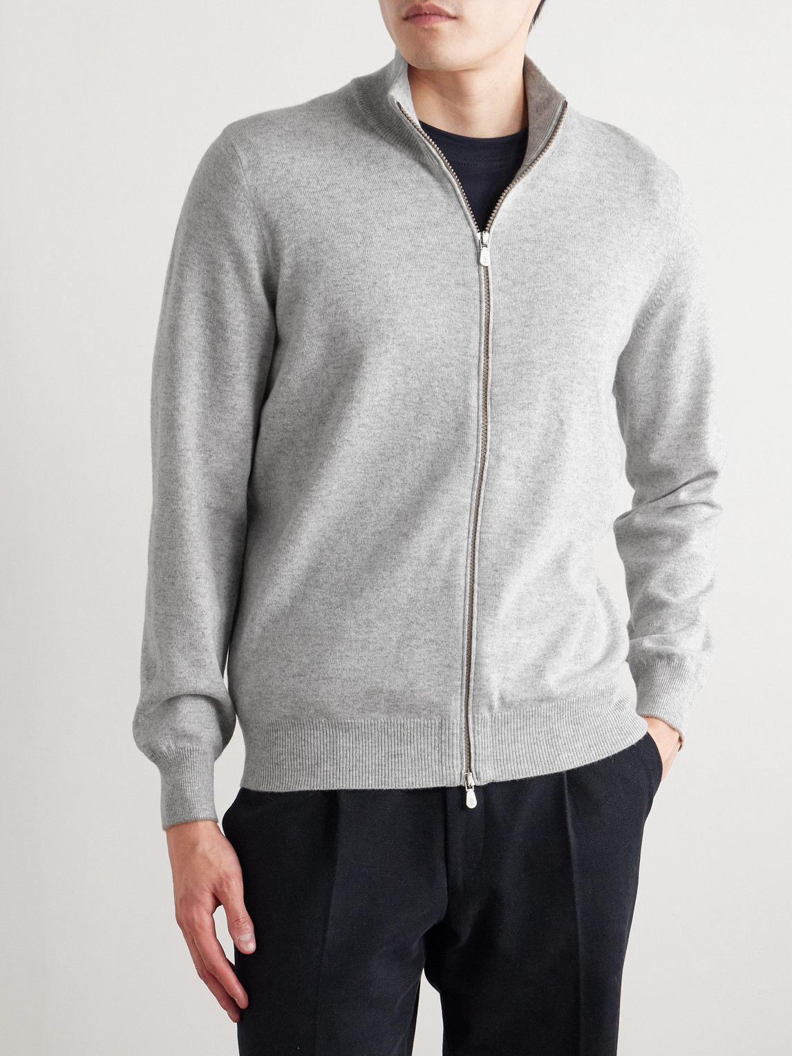 Brunello Cucinelli Cashmere Zip-up Sweater In Gray
