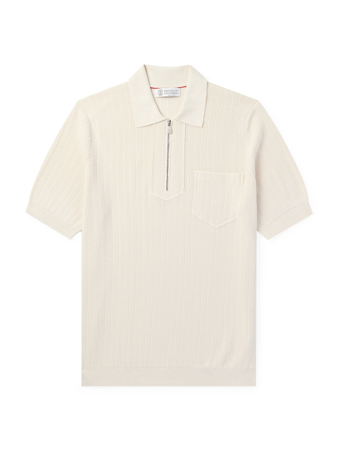 Brunello Cucinelli Ribbed Cotton Half-zip Polo Shirt In Neutrals
