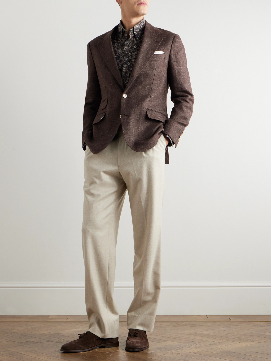 Brunello Cucinelli Linen, Wool And Silk-blend Blazer In Brown