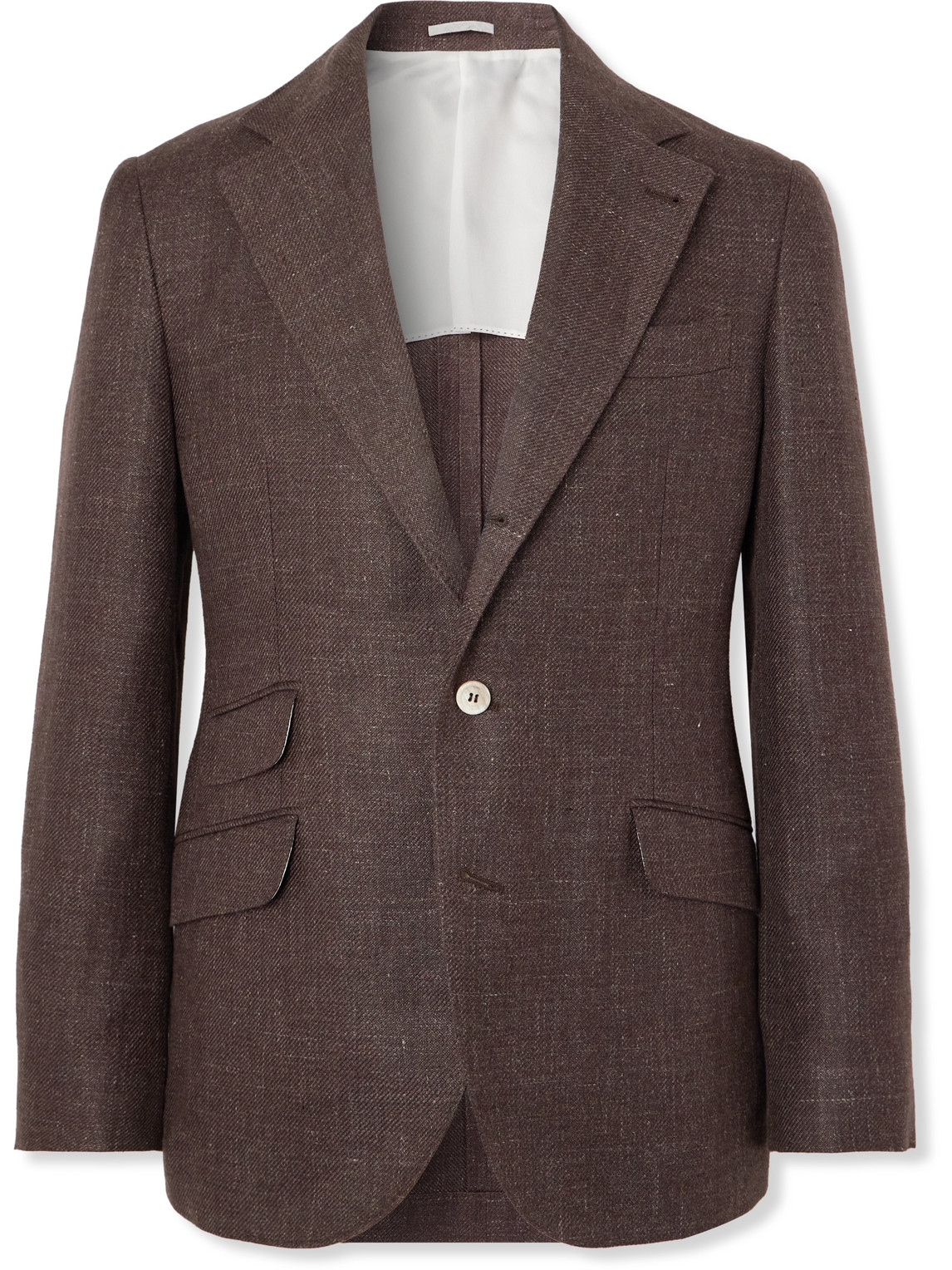 Brunello Cucinelli Linen, Wool And Silk-blend Blazer In Brown
