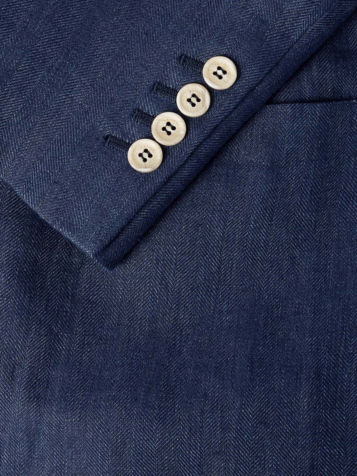 Brunello Cucinelli Double-breasted Herringbone Linen Blazer In Blue