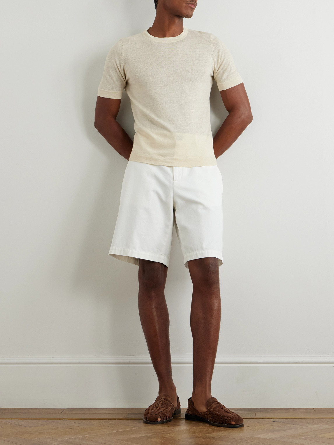 Brunello Cucinelli Linen And Cotton-blend T-shirt In Neutrals