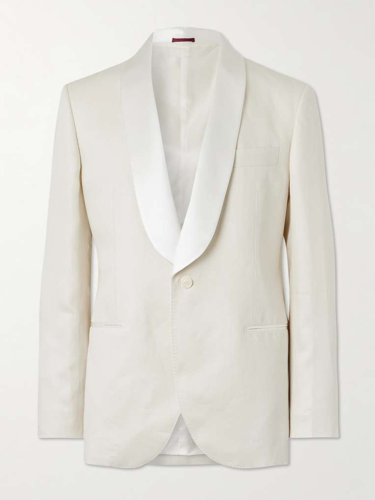 Brunello Cucinelli — Shawl-Lapel Satin-Trimmed Linen Tuxedo Jacket