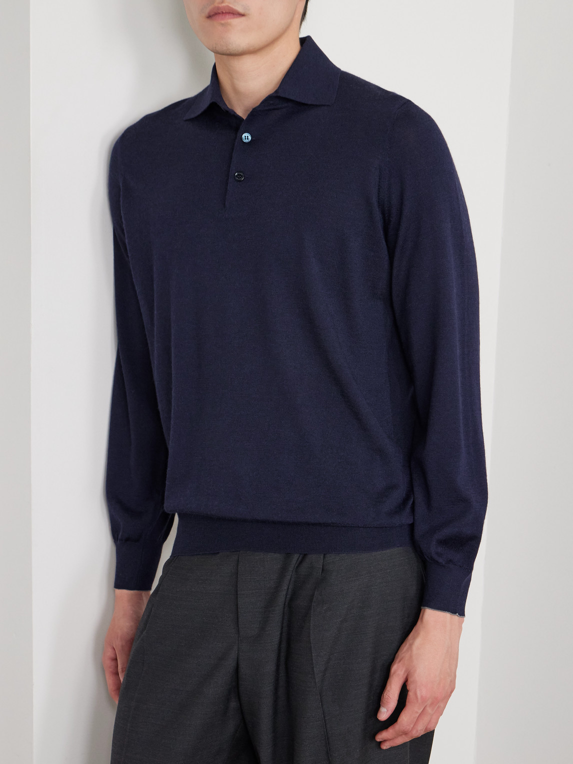Brunello Cucinelli Cashmere Polo Sweater In Blue