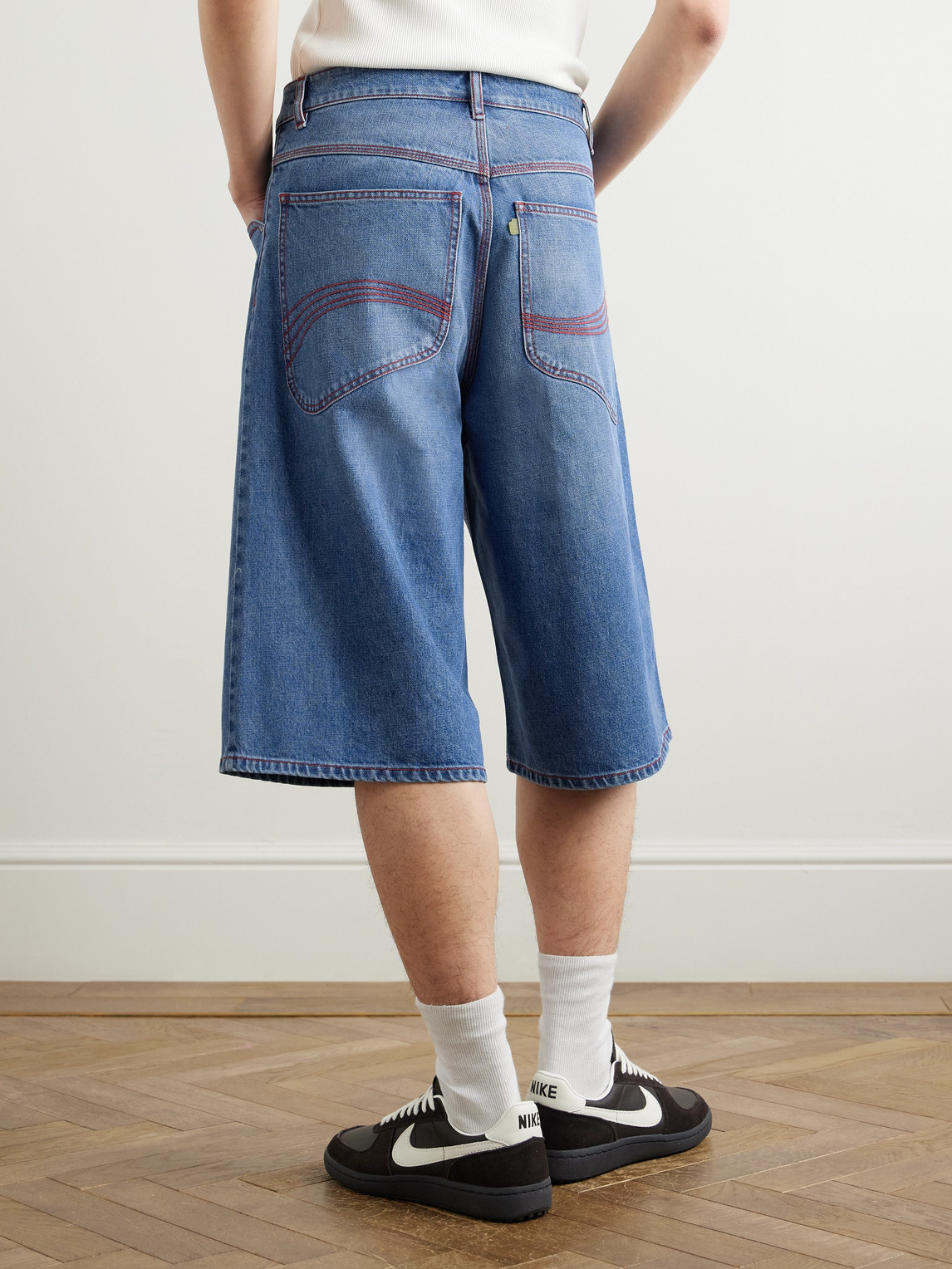 Erl Indiana Skate Wide-leg Denim Shorts In Blue