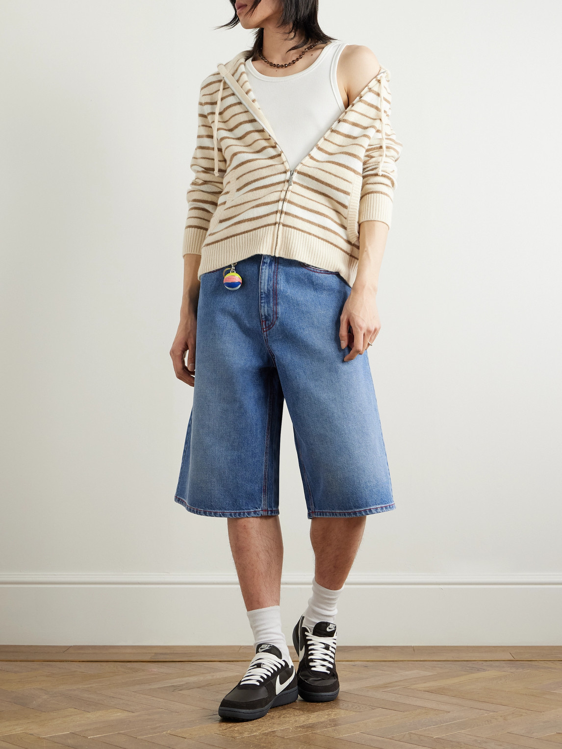 Erl Indiana Skate Wide-leg Denim Shorts In Blue