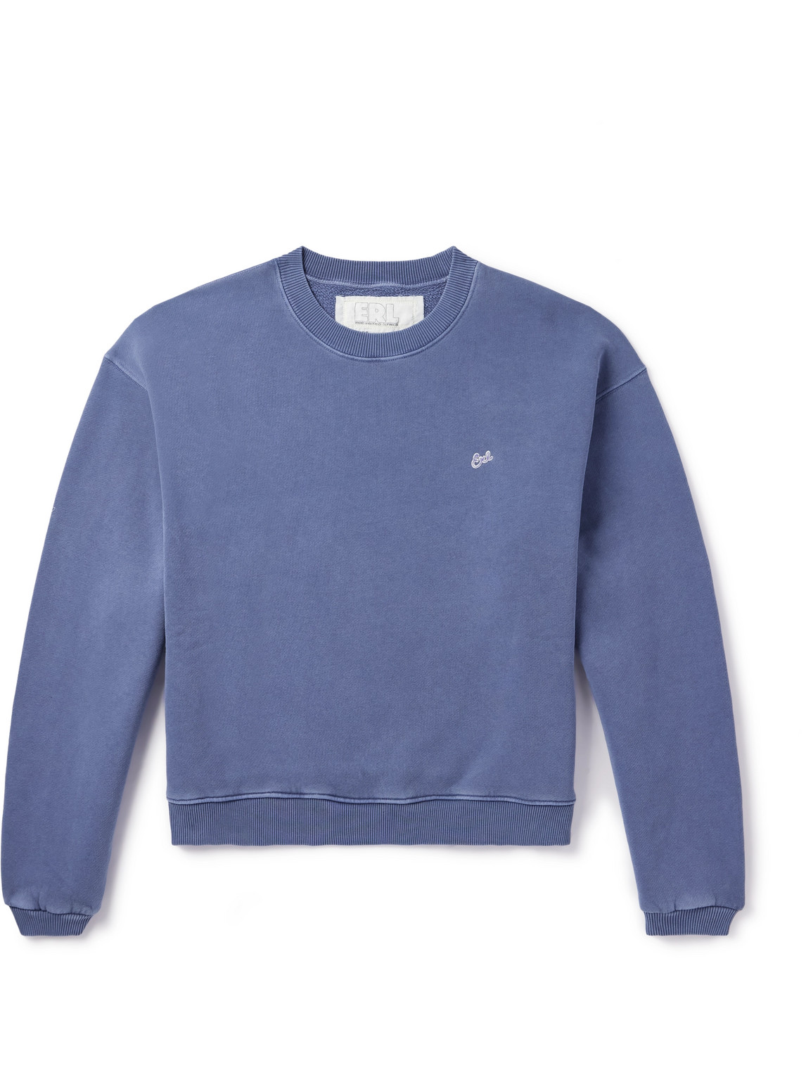 Erl Cropped Logo-embroidered Cotton-jersey Sweatshirt In Blue