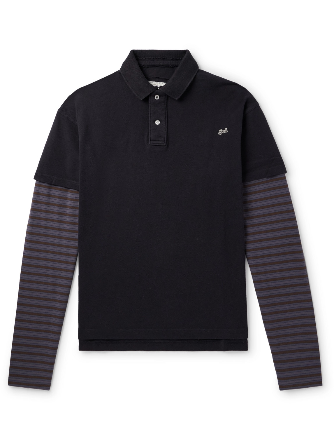 Layered Striped Jersey-Trimmed Cotton-Piqué Polo Shirt