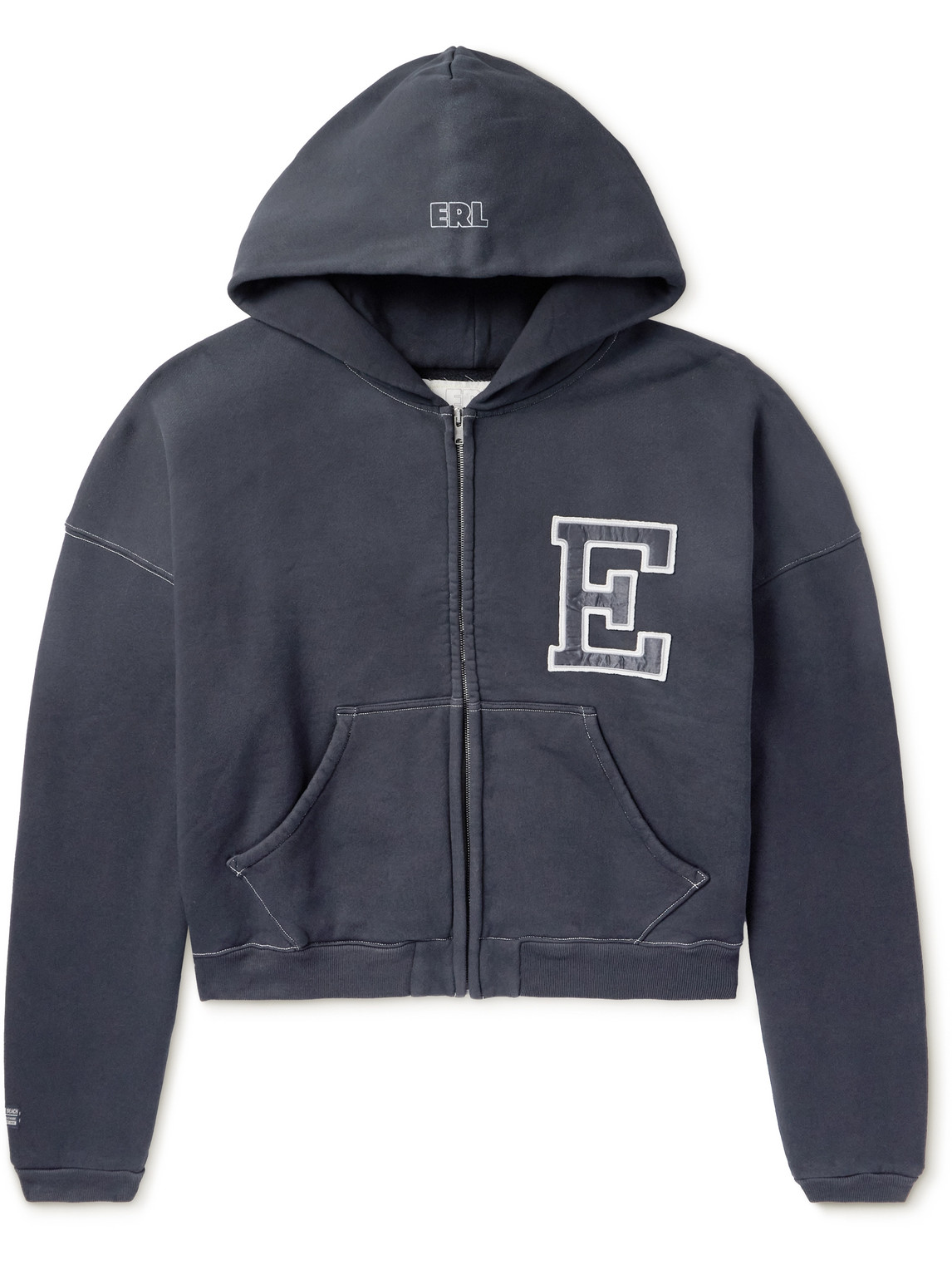 Erl Oversized Logo-appliquéd Cotton-jersey Zip-up Hoodie In Blue