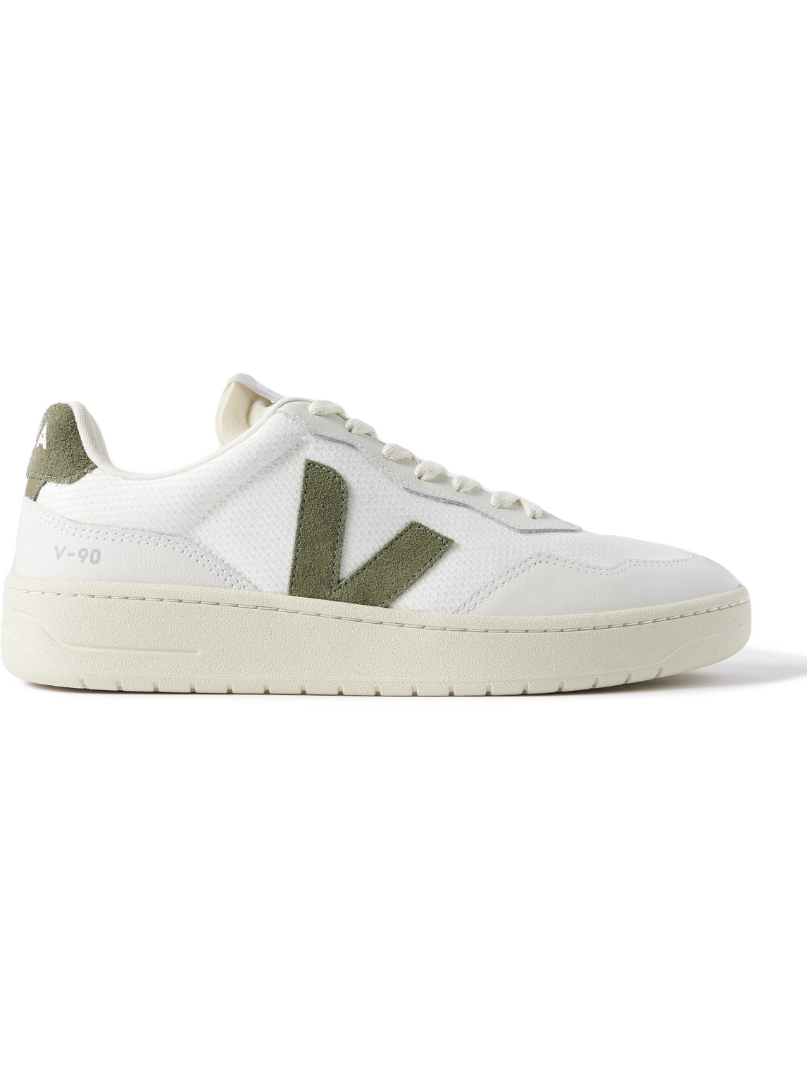 Shop Veja Bastille V-90 Suede-trimmed Recycled-mesh Sneakers In Neutrals