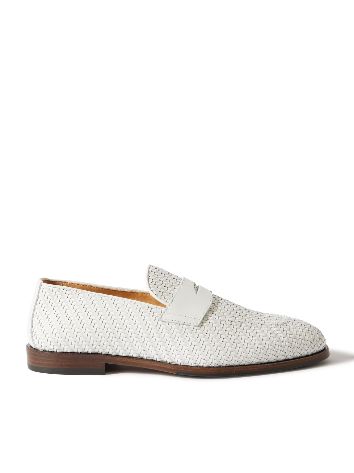 Brunello Cucinelli Woven Leather Penny Loafers In Neutrals