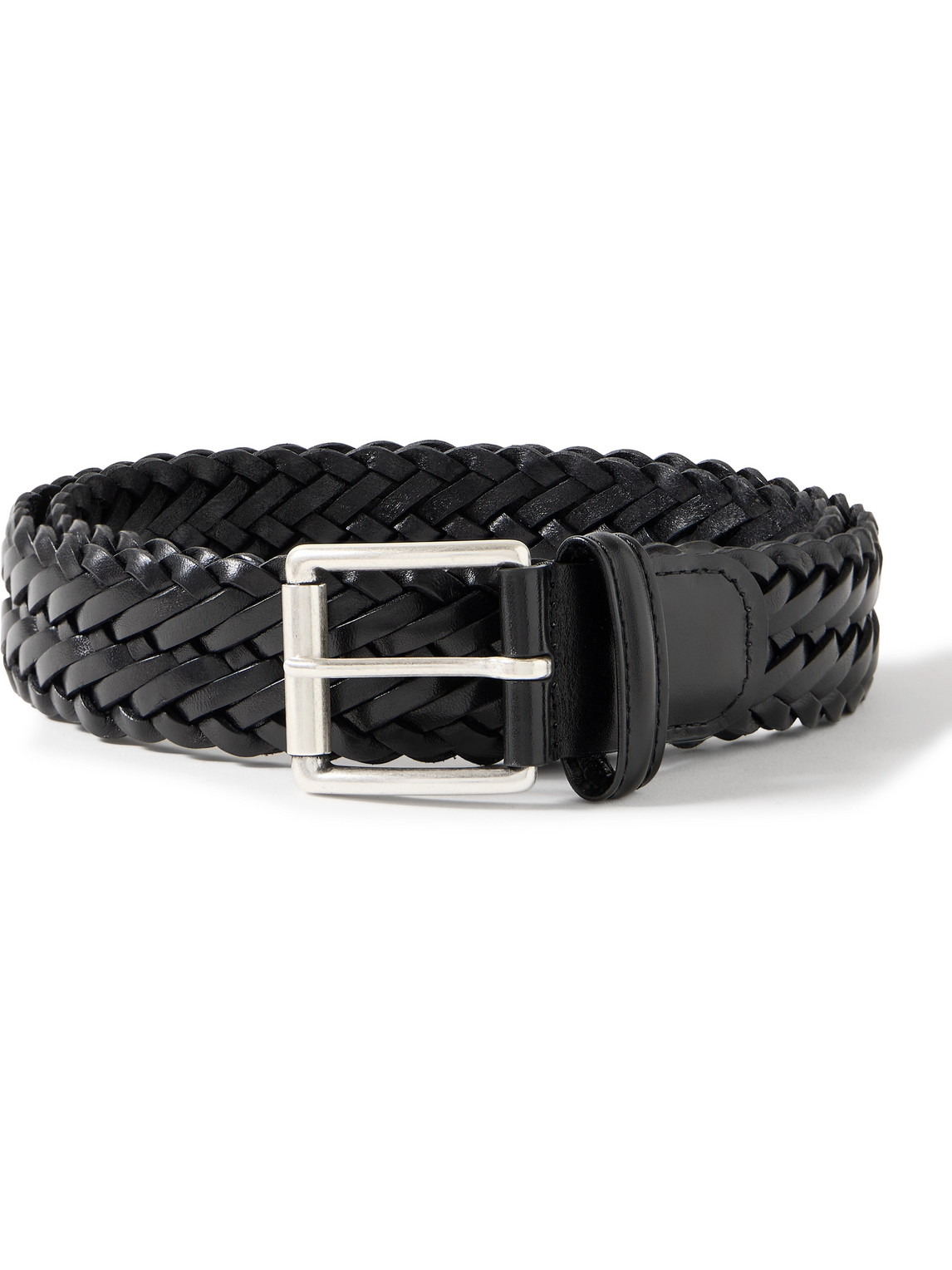 Anderson's 3.5cm Woven Leather Belt In Black