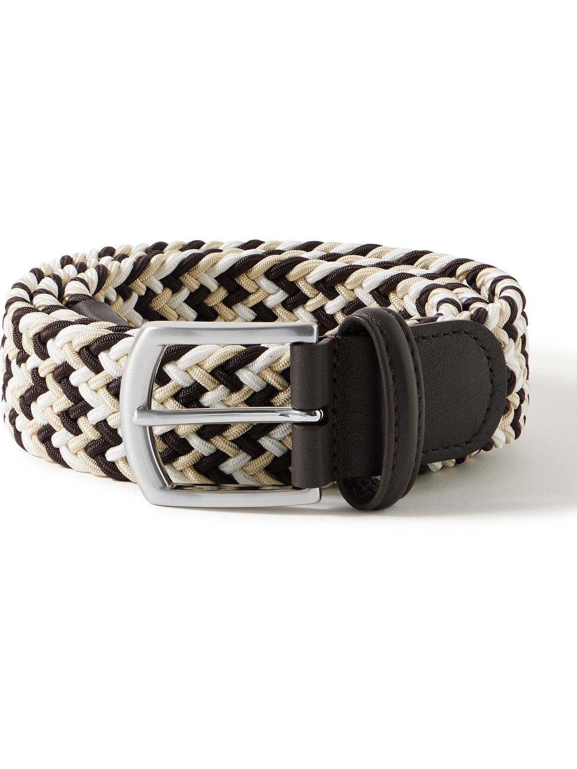 Anderson's 3.5cm Leather-trimmed Woven Elastic Belt In Neutrals