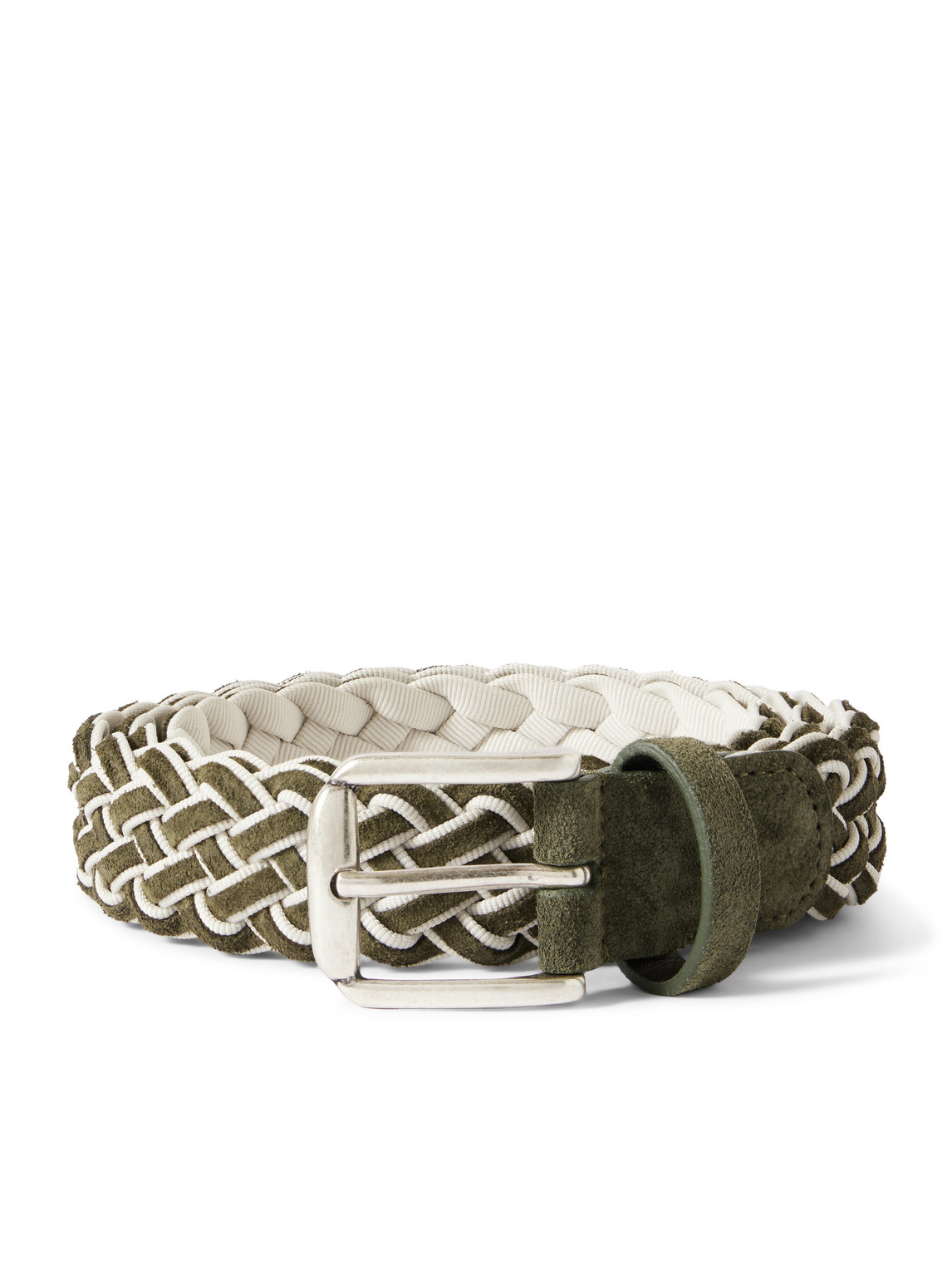 Anderson's 3cm Woven Suede And Grosgrain Belt In Green