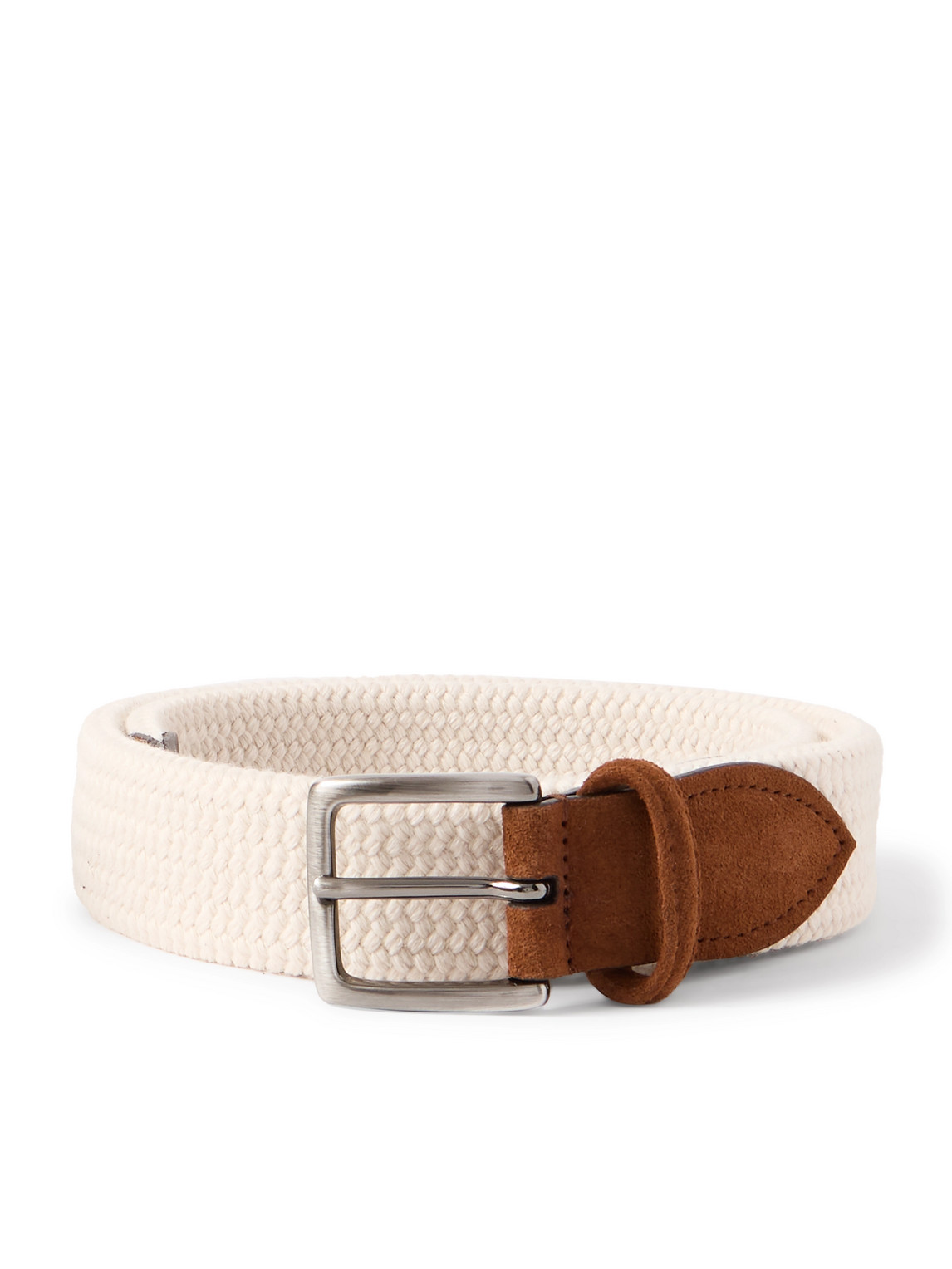 Anderson's 3.5cm Suede-trimmed Woven Wool Belt In Neutrals