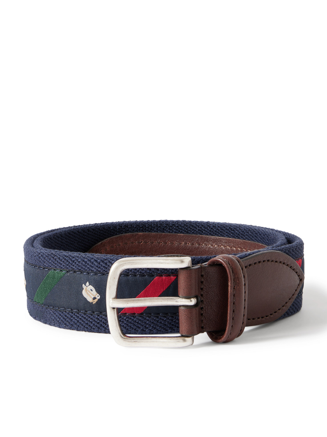 Anderson's 3.5cm Leather-trimmed Stretch-cotton Drill And Grosgrain Belt In Blue