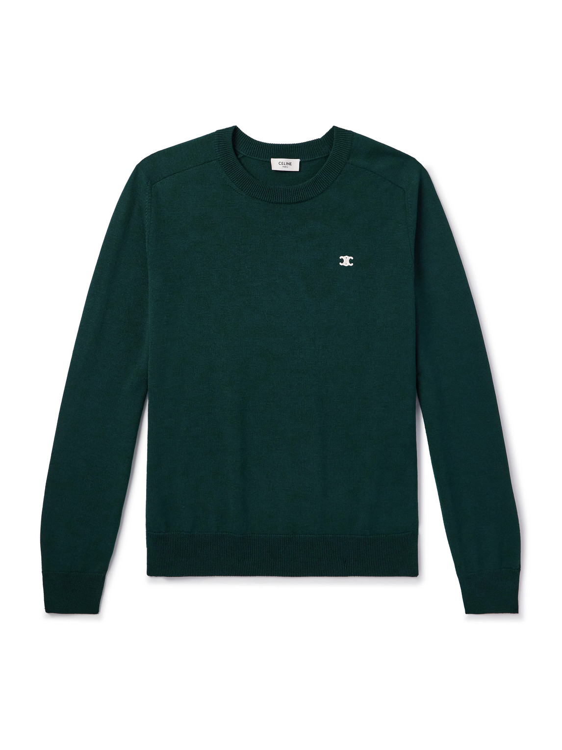 Celine Triomphe Logo-embroidered Wool Sweater In Green
