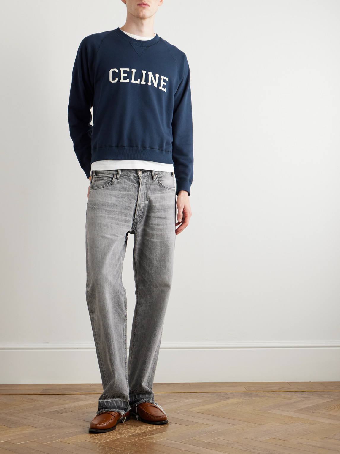 Celine Regular Sweatshirt In Brushed Cotton Fabric In Blue