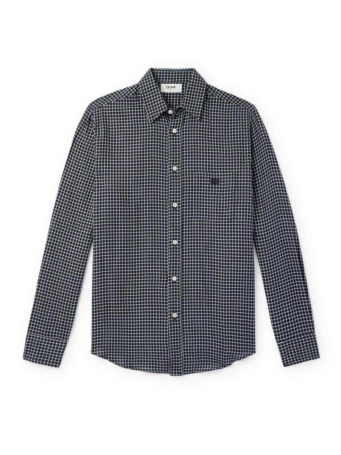 Celine Logo-embroidered Checked Cotton Shirt In Blue