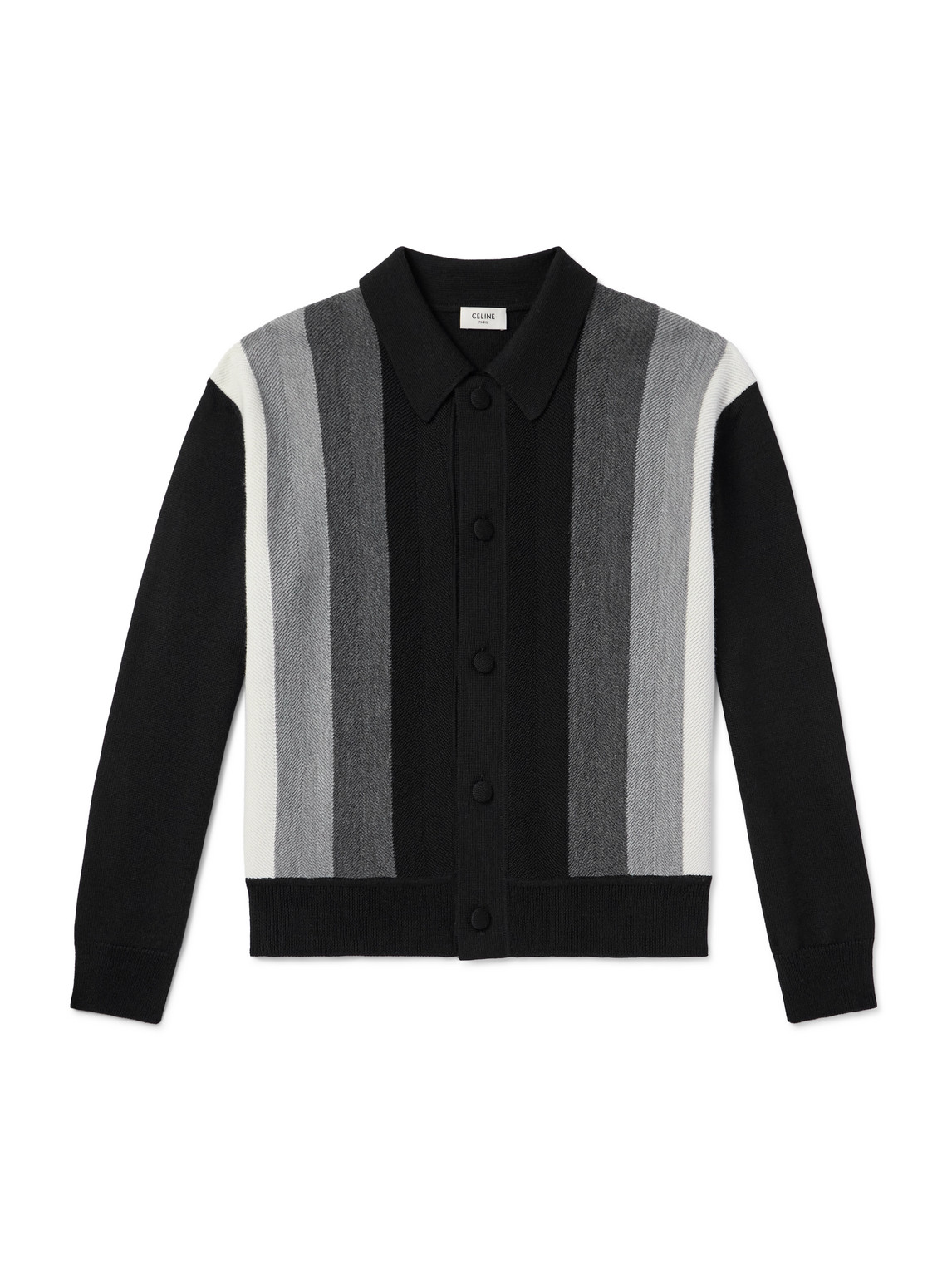 Celine Slim-fit Striped Wool Cardigan In Black