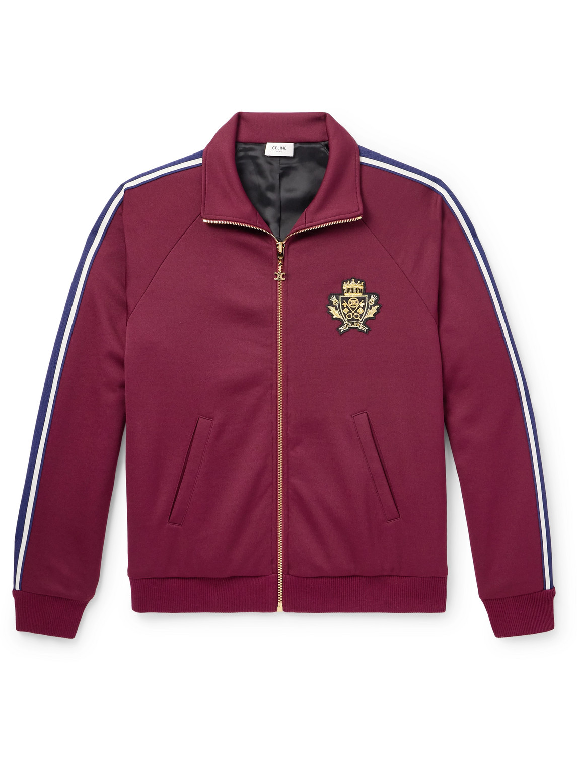 Celine Logo-appliquéd Striped Jersey Track Jacket In Brown