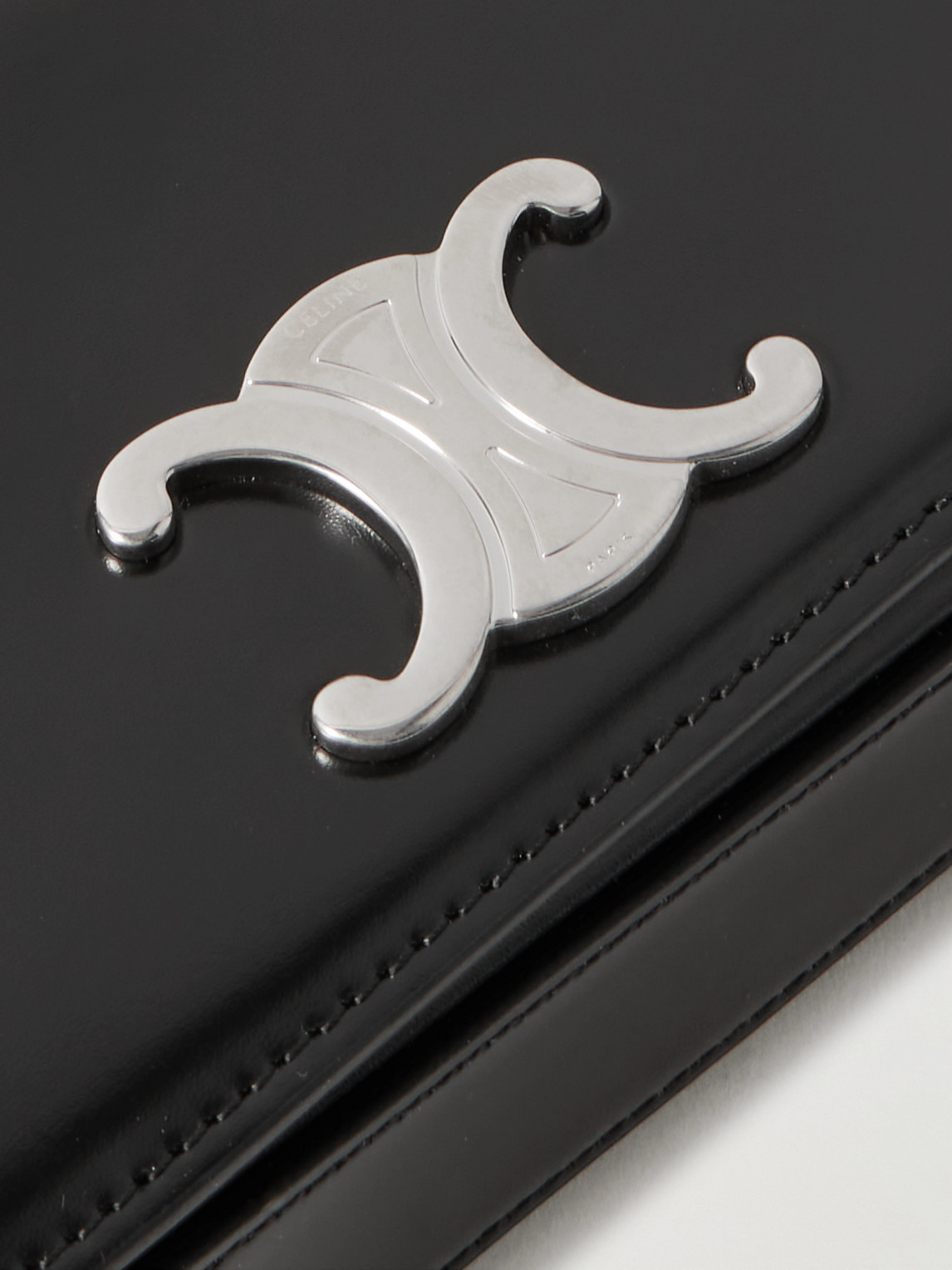 Celine Triomphe Small Glossed-leather Messenger Bag In Black