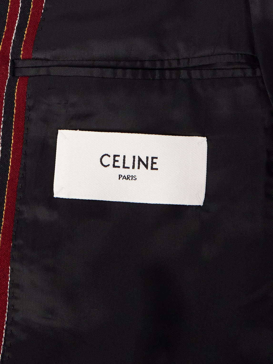 Celine Embroidered Striped Wool And Lycra-blend Blazer In Red