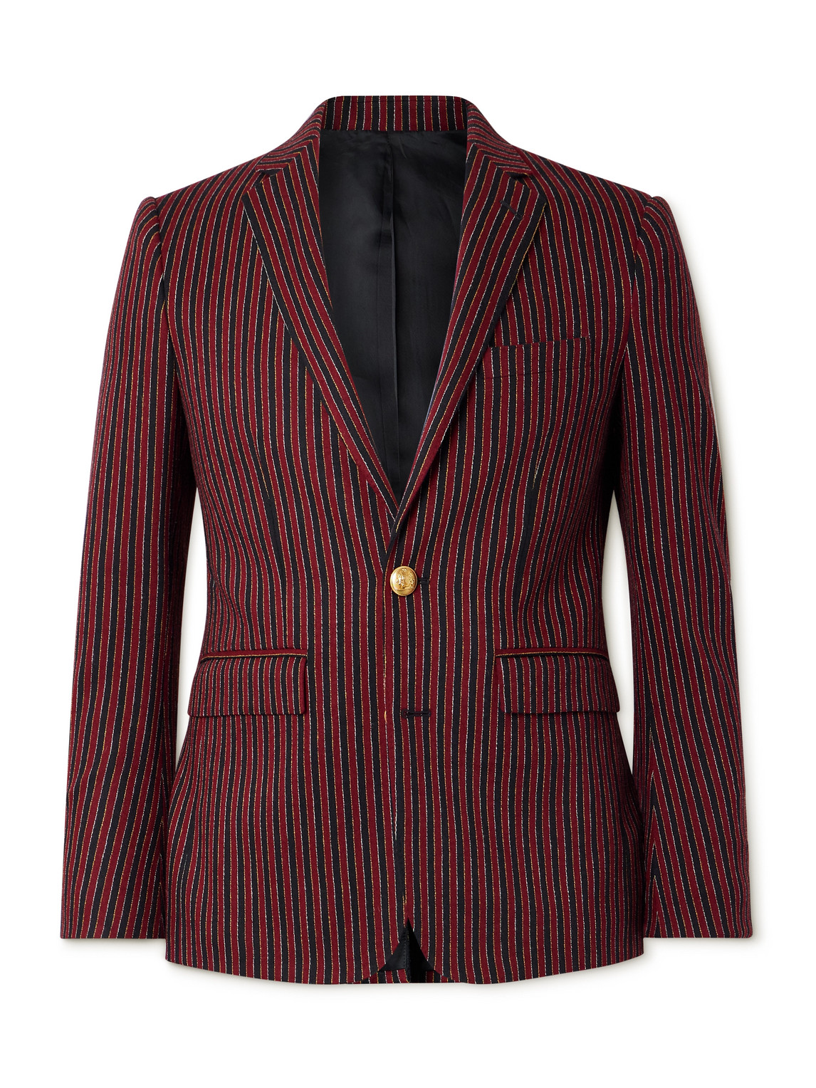 Celine Embroidered Striped Wool And Lycra-blend Blazer In Red
