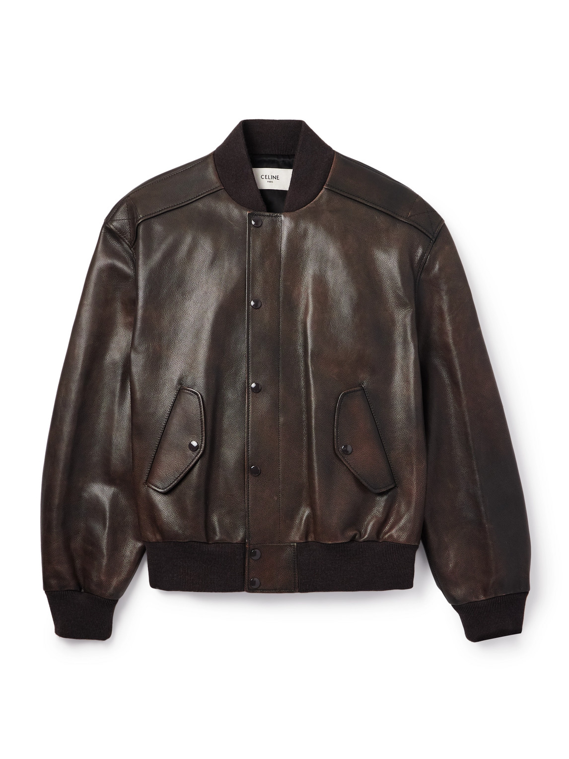 Celine Teddy Full-grain Leather Bomber Jacket In Brown