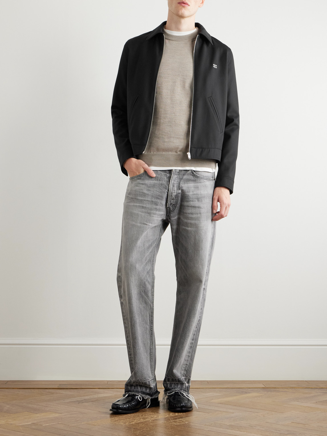 Celine Triomphe Logo-embroidered Wool-blend Twill Jacket In Black