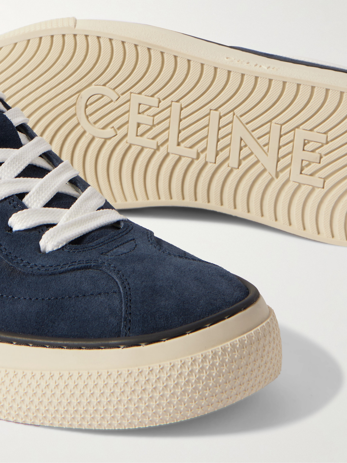 Celine Leather-trimmed Suede Sneakers In Blue